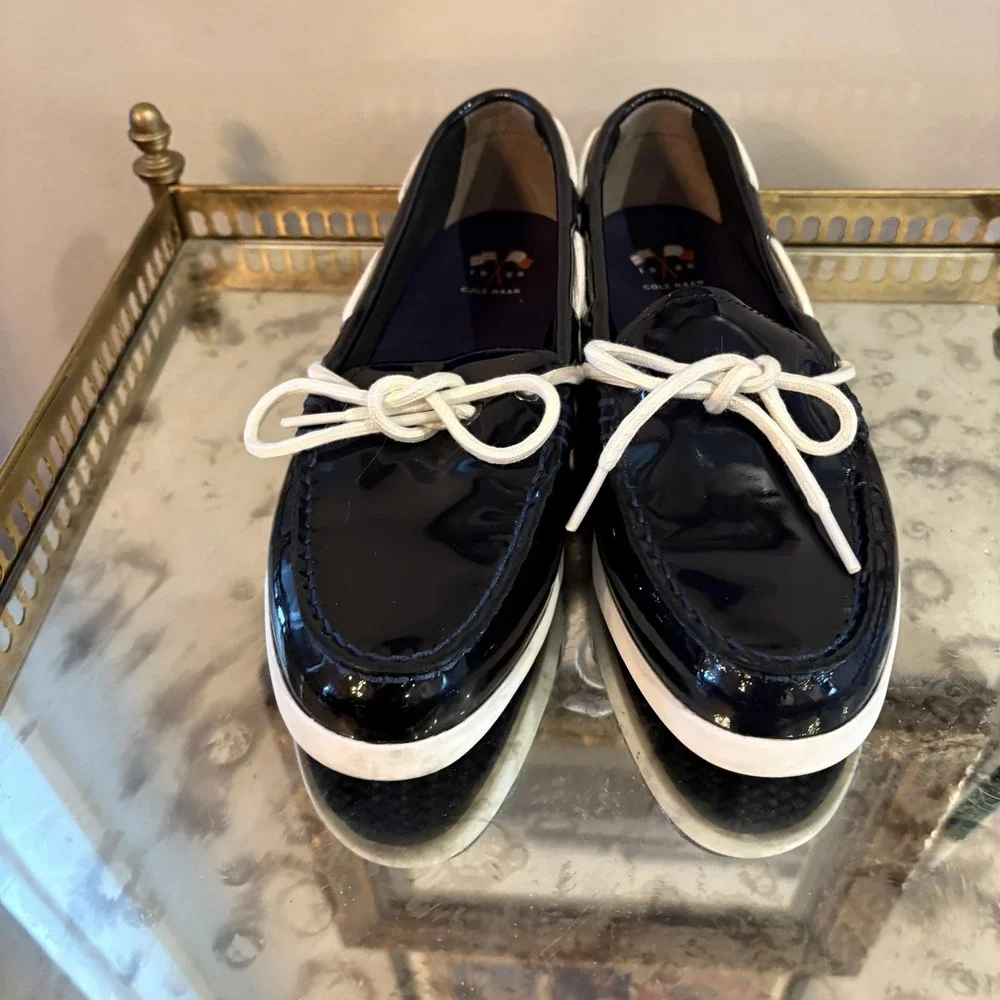 Cole Haan Shoes‎ Womens Size 9 Navy Patent Boat Loafers Slip On Nautical WU5471